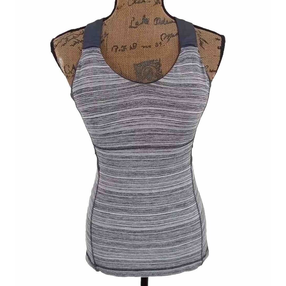 Lululemon Racerback Tank Top‎ Grey Stripe Size 6 Athletic Workout Yoga